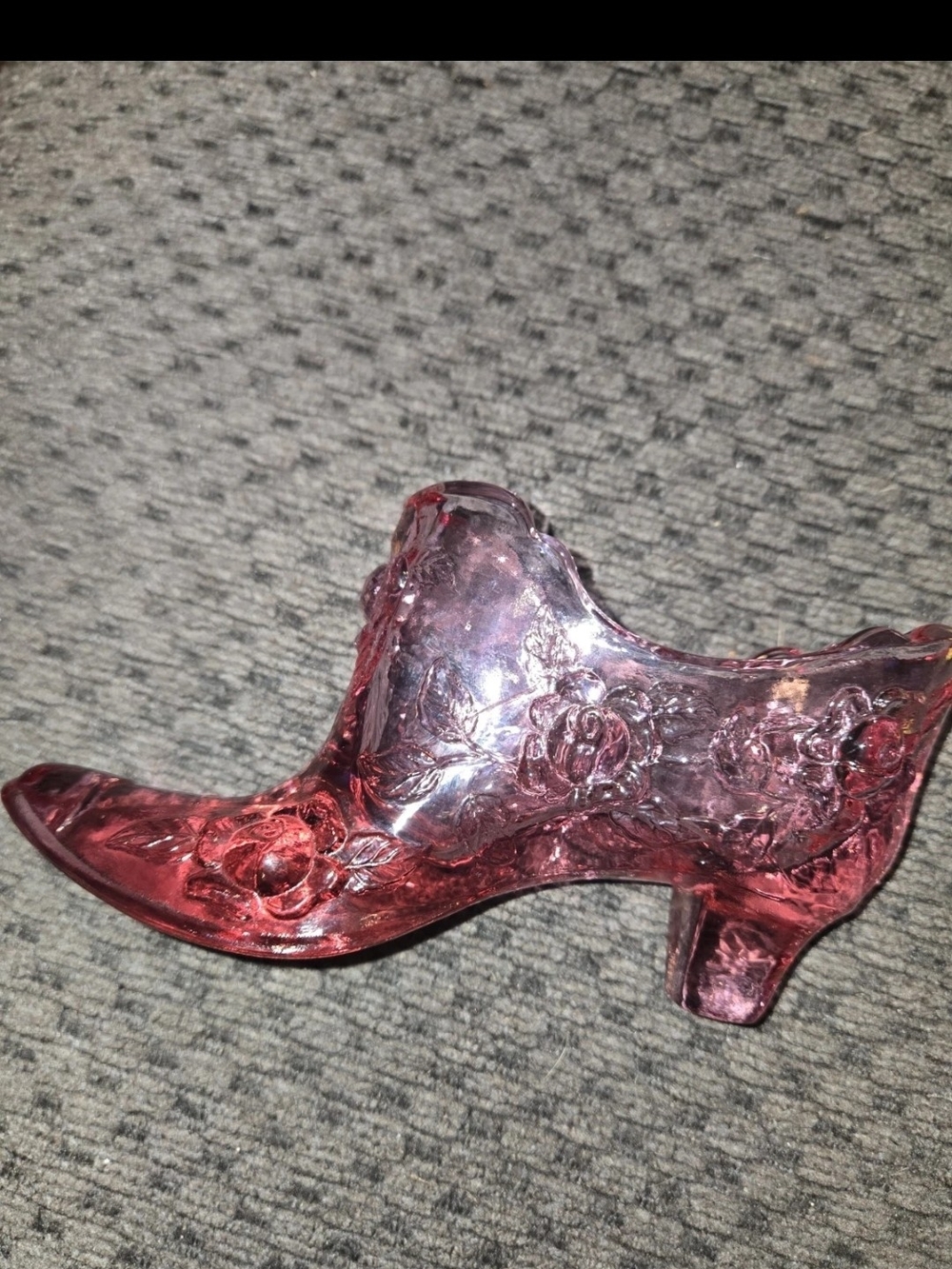 Vintage Fenton Pink Glass Cabbage Rose Slipper Shoe Boot Collectible Figurine